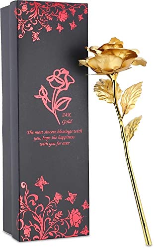 Webelkart Plastic Valentine Gift for Girls Boys Girlfriend Boyfriend Husband Wife Love Couple Decorative 24K Gold Plated Artificial Rose Flower with Box (Gold, 10 Inches), Artificial Gold Rose - Image 1