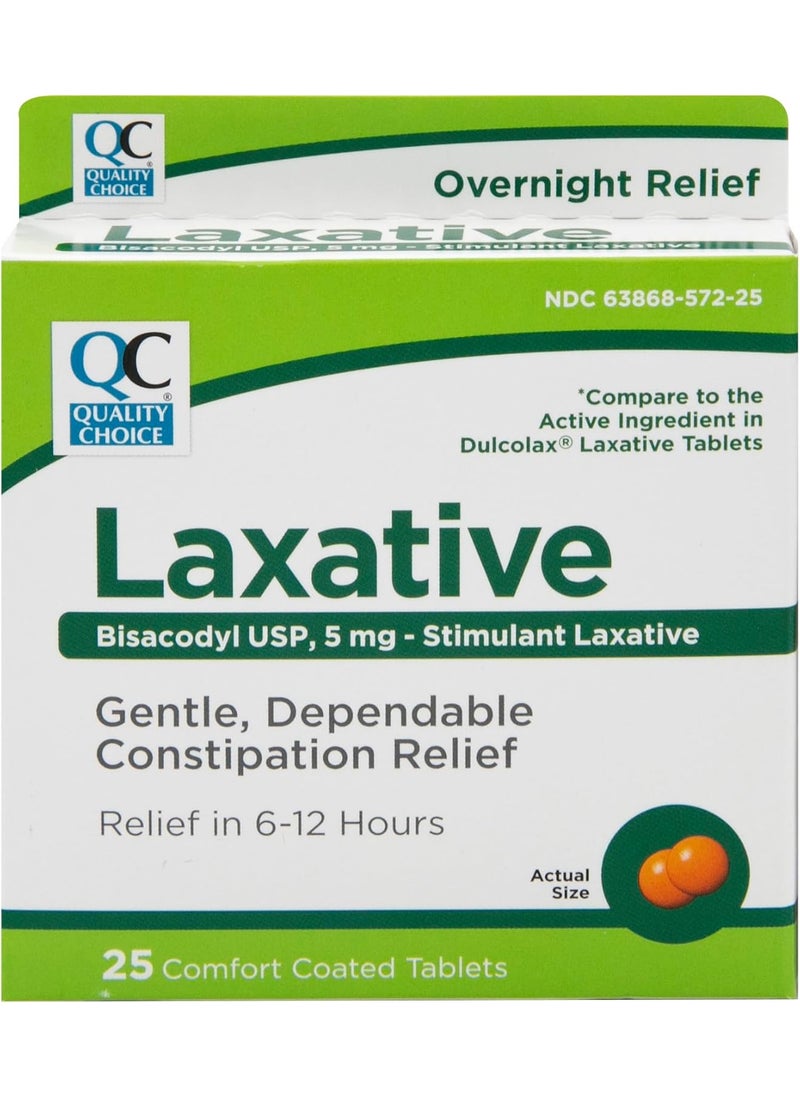 Quality Choice Quality Choice Laxatives for Constipation Relief - Bisacodyl 5mg Tablets, Comfort Coated Stimulant Laxative. Overnight Relief, 25 Count. for Occasional Constipation and Irregularity. 