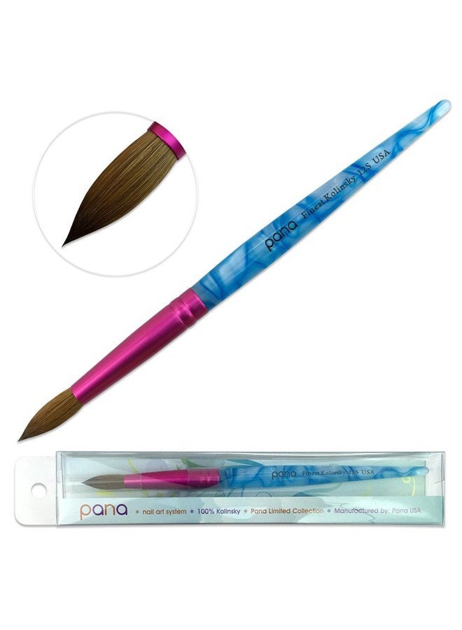 Pana فرشاة أظافر أكريليك أمريكية شعر كولينسكي النقي مقبض أزرق مع دوامة بيضاء وفيرول وردي على شكل دائري - الحجم 12 - Image 1