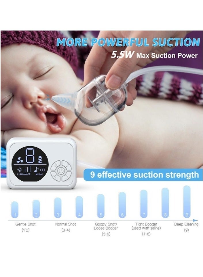 general مُصَاص أنف كهربائي للأطفال، 9 مستويات شفط، قابل لإعادة الشحن مع ضوء ليلي و10 موسيقى مهدئة، أبيض - Image 4