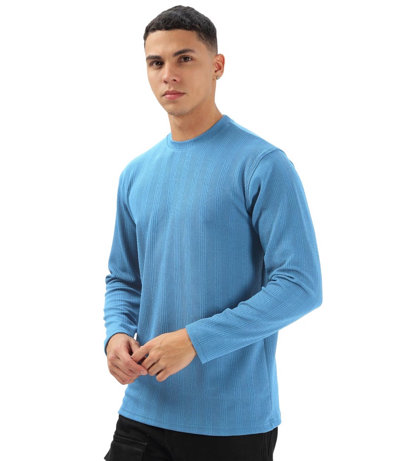 SHODOX® Mens Solid Round Neck Full Sleeve Regular fit Tshirt (Pack of 1) Light Blue - Image 1