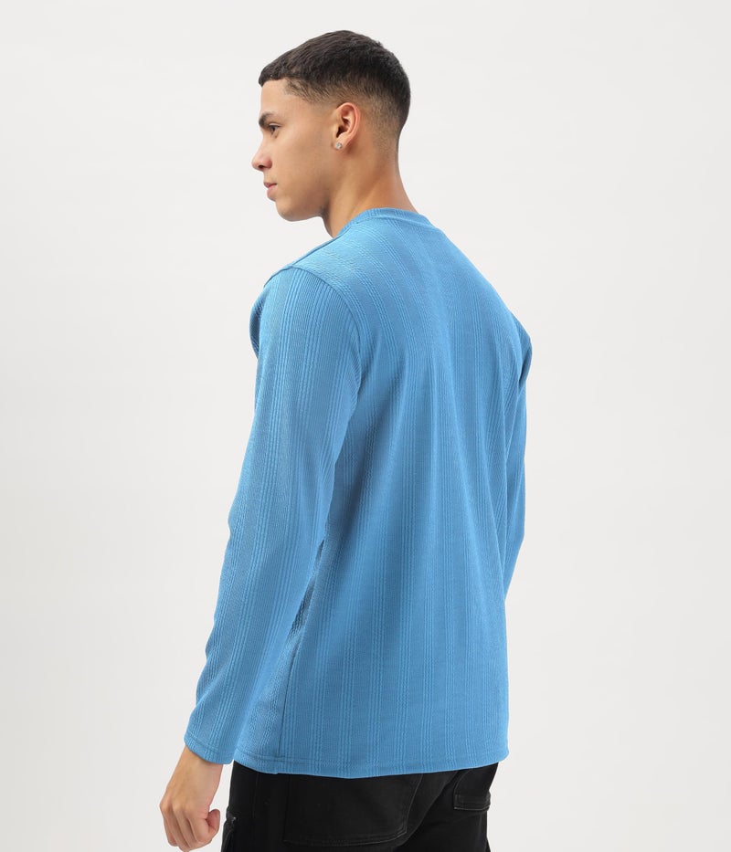 SHODOX® Mens Solid Round Neck Full Sleeve Regular fit Tshirt (Pack of 1) Light Blue - Image 2