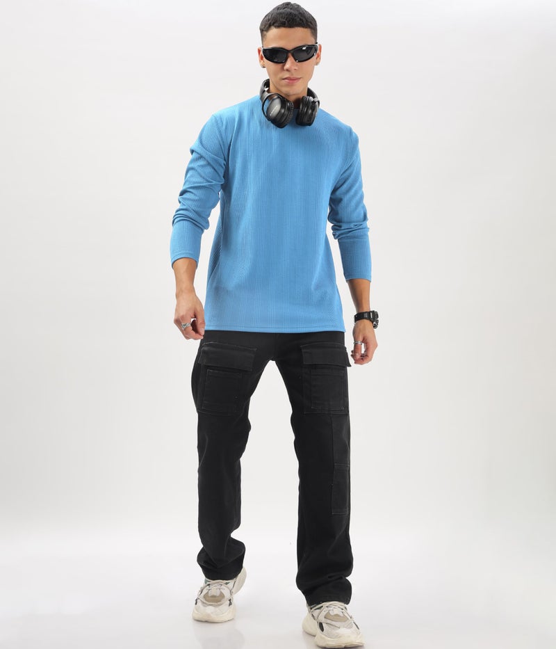 SHODOX® Mens Solid Round Neck Full Sleeve Regular fit Tshirt (Pack of 1) Light Blue - Image 4