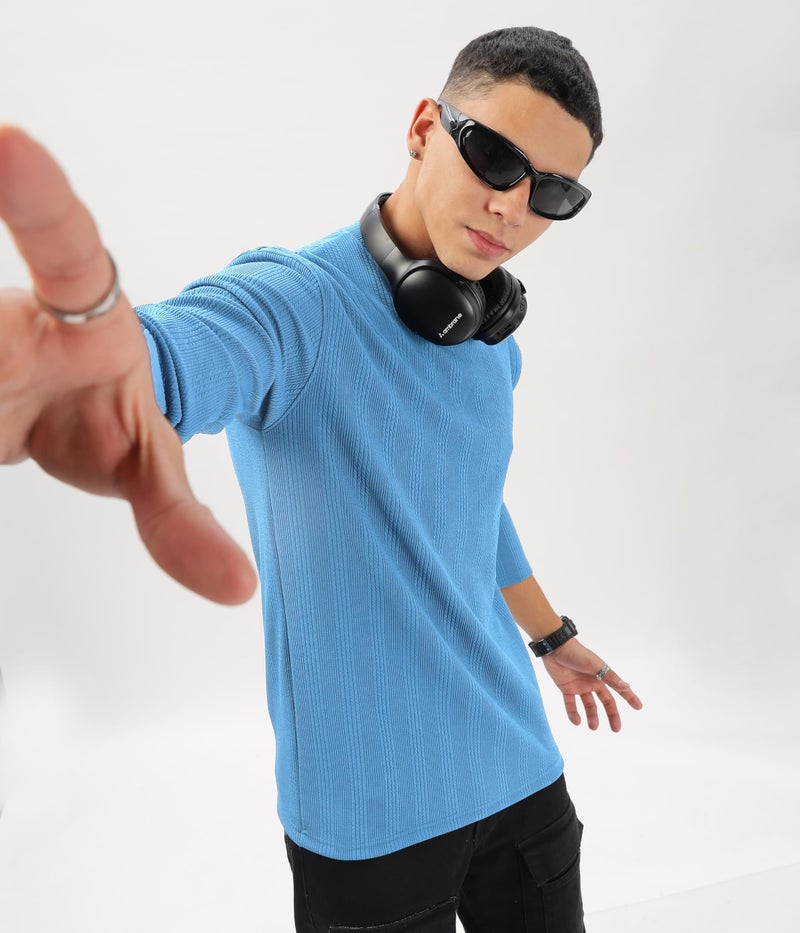 SHODOX® Mens Solid Round Neck Full Sleeve Regular fit Tshirt (Pack of 1) Light Blue - Image 5