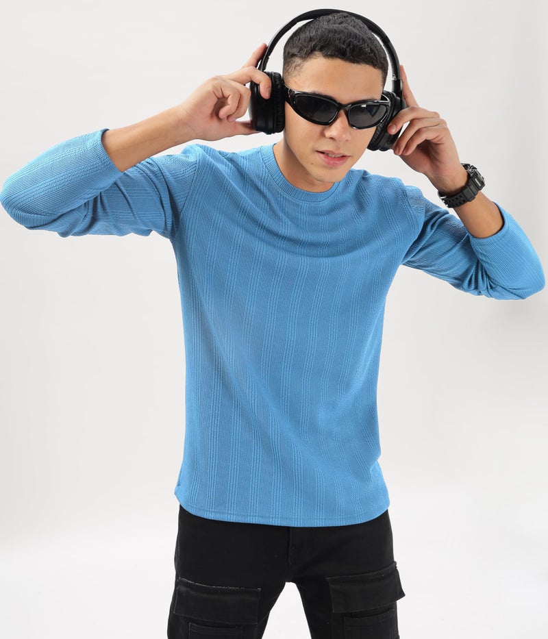 SHODOX® Mens Solid Round Neck Full Sleeve Regular fit Tshirt (Pack of 1) Light Blue - Image 3
