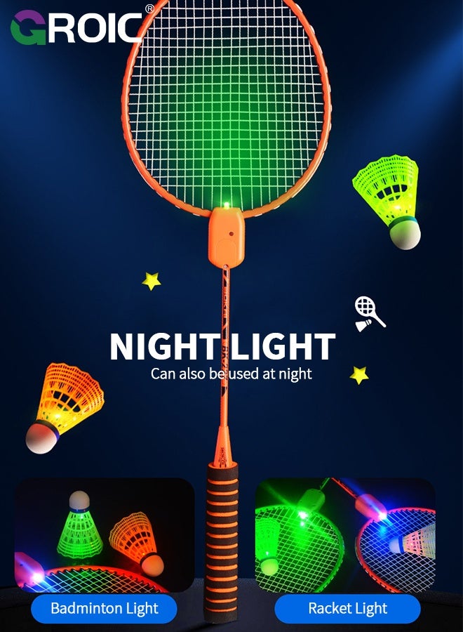 GROIC LED Badminton Racket Set with 2 Rackets, 2 LED Shuttlecocks,  3 LED Self Training Shuttlecocks,and 1 Badminton Bag,Badminton Racket for 2 Players,LED Badminton Racquets - Image 4