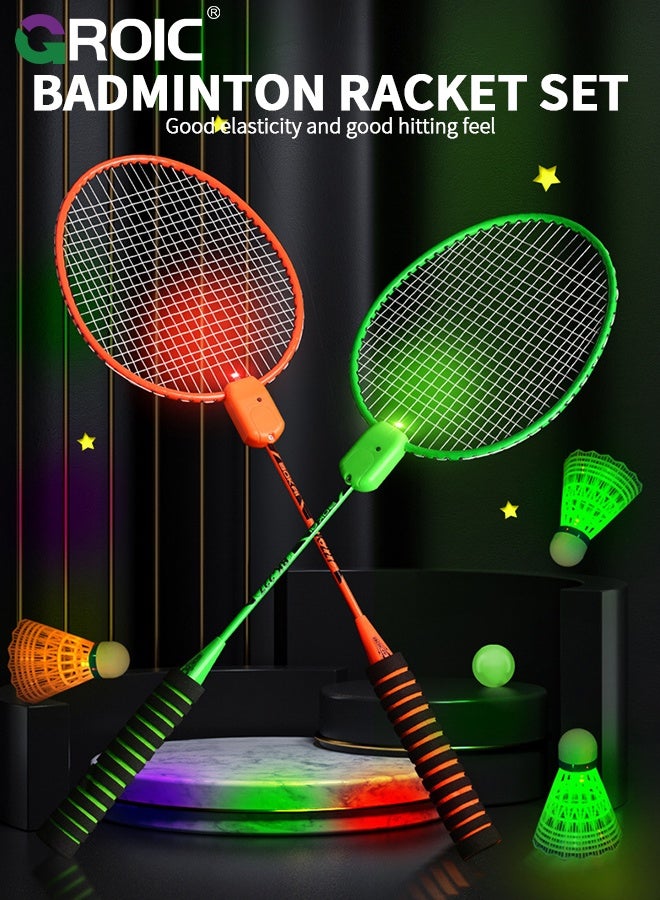 GROIC LED Badminton Racket Set with 2 Rackets, 2 LED Shuttlecocks,  3 LED Self Training Shuttlecocks,and 1 Badminton Bag,Badminton Racket for 2 Players,LED Badminton Racquets - Image 1