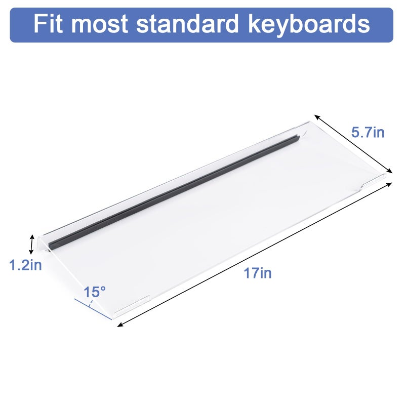 BOOMIBOO Clear Acrylic Tilted Computer Keyboard Holder for Ergonomic Typing, Keyboard Stand with Silicone Anti-Slip Strip, 17 x 5.7 Inch Keyboard Tray for Office Desk, Home, School - Image 2