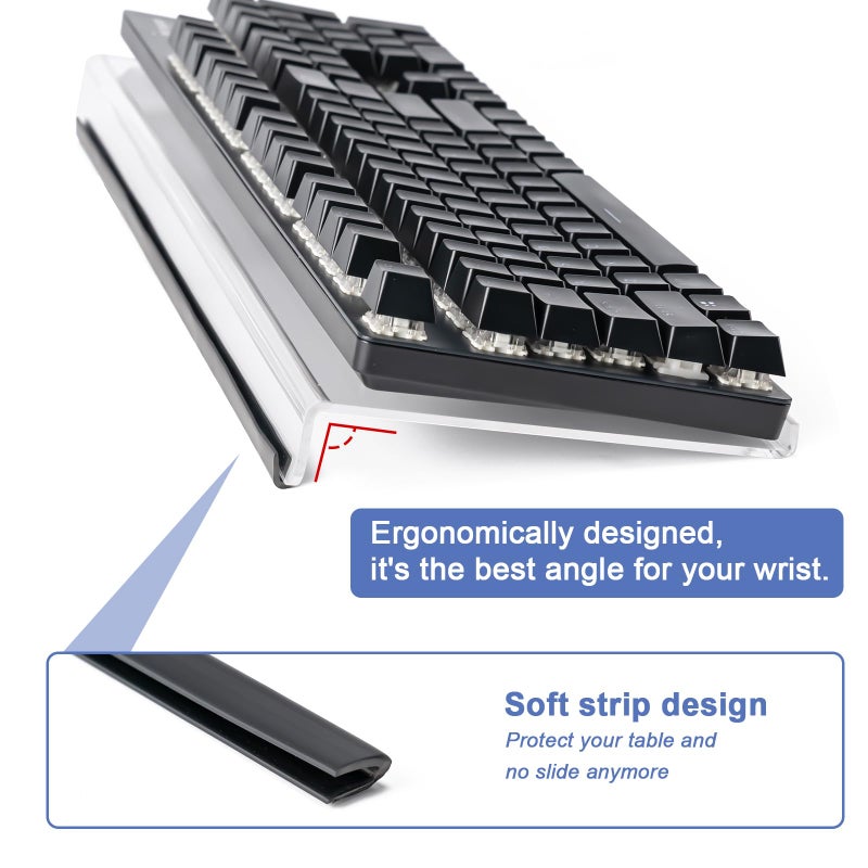 BOOMIBOO Clear Acrylic Tilted Computer Keyboard Holder for Ergonomic Typing, Keyboard Stand with Silicone Anti-Slip Strip, 17 x 5.7 Inch Keyboard Tray for Office Desk, Home, School - Image 3