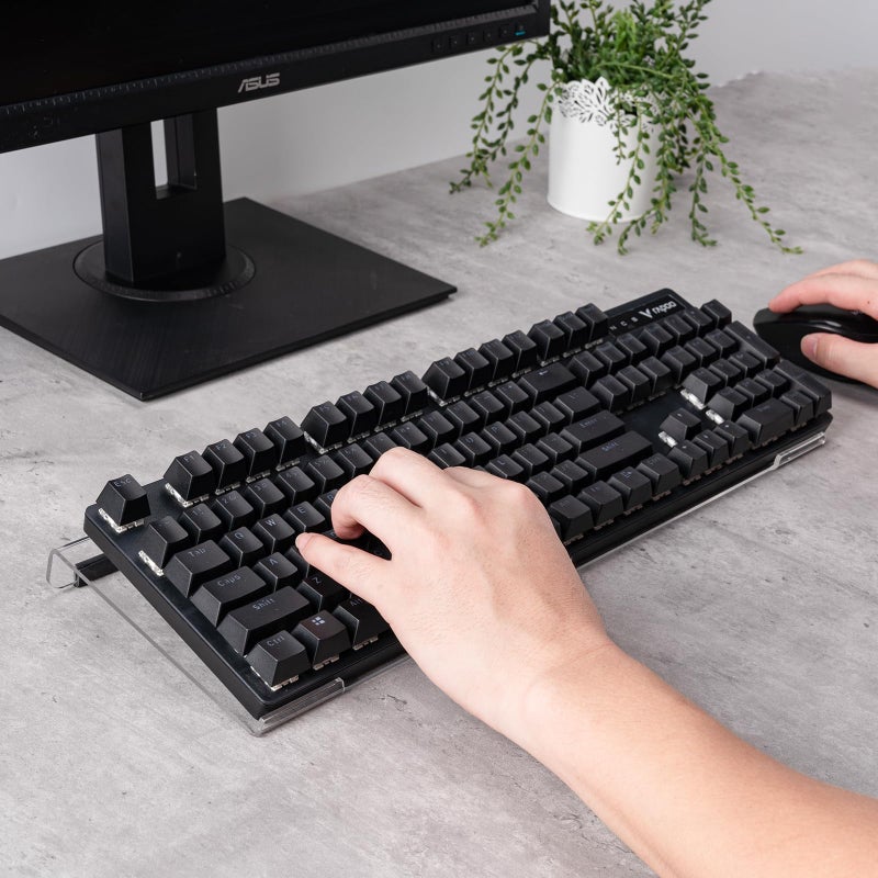 BOOMIBOO Clear Acrylic Tilted Computer Keyboard Holder for Ergonomic Typing, Keyboard Stand with Silicone Anti-Slip Strip, 17 x 5.7 Inch Keyboard Tray for Office Desk, Home, School - Image 5