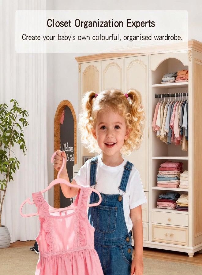 VIIBASE 100 Pack Baby Hangers - 12.83 Inch Ultra-Thin Non-Slip Plastic Hangers for Closet & Nursery, Ideal for Newborn, Infant, Toddler & Kids Clothing (Pants, Coats, Skirts, Dresses) - Pink - Image 2