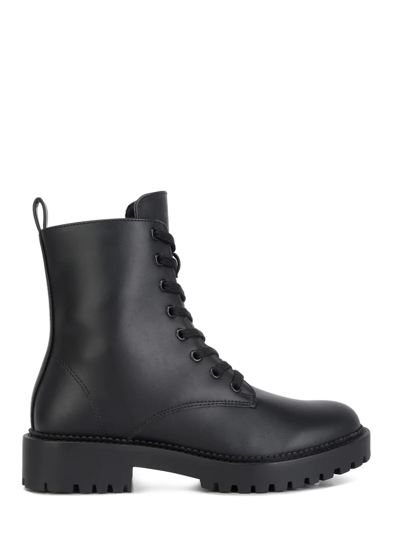 London Rag Women's Faux Leather Lace Up Boots in Black