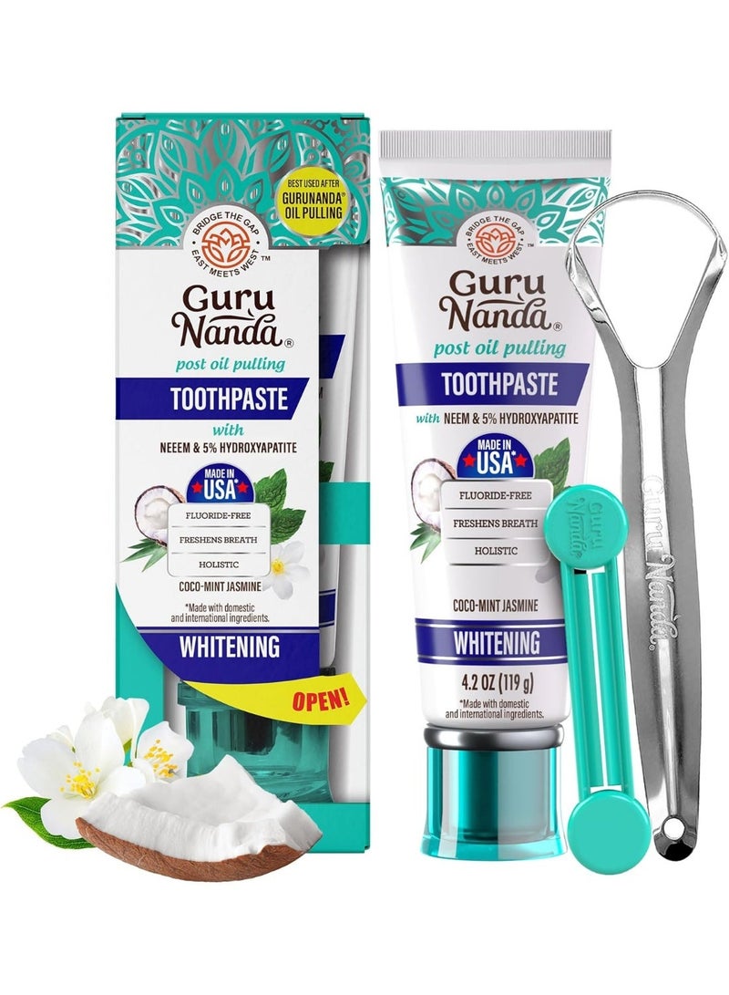 GuruNanda Hydroxyapatite Toothpaste, SLS & Fluoride Free, Whitening Toothpaste - Freshens Breath, Fights Plaque - Natural CocoMint Jasmine Neem - Image 1