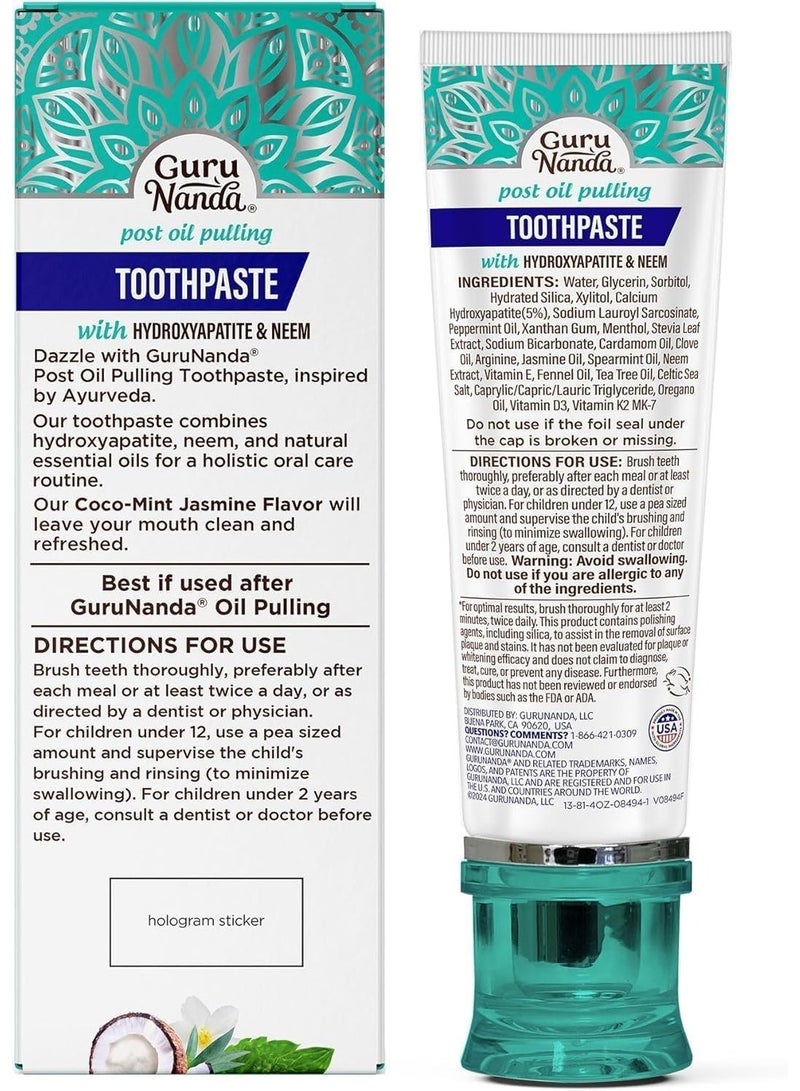GuruNanda Hydroxyapatite Toothpaste, SLS & Fluoride Free, Whitening Toothpaste - Freshens Breath, Fights Plaque - Natural CocoMint Jasmine Neem - Image 2