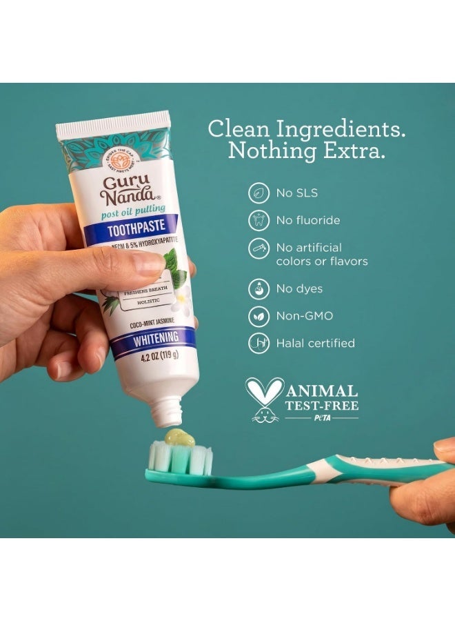 GuruNanda Hydroxyapatite Toothpaste, SLS & Fluoride Free, Whitening Toothpaste - Freshens Breath, Fights Plaque - Natural CocoMint Jasmine Neem - Image 4