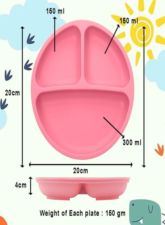 Topinon Silicone Baby Feeding Plate with Suction Base, Round, 3 Sections,100% Food Grade Silicone Baby Plates, BPA Free,Pink - Image 2