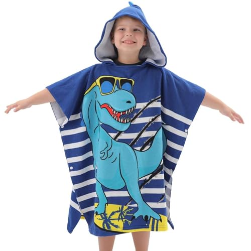 Famyo® Poncho Hooded Towel for Kids 1–7 Years | Quick Dry Kids Towel | Soft Lightweight Baby Wrap for Beach | 60 X 60Cm Toddler Pool Towel for Boys & Girls | Micro-Fiber Bath Towels | Cool Dino Blue - Image 3