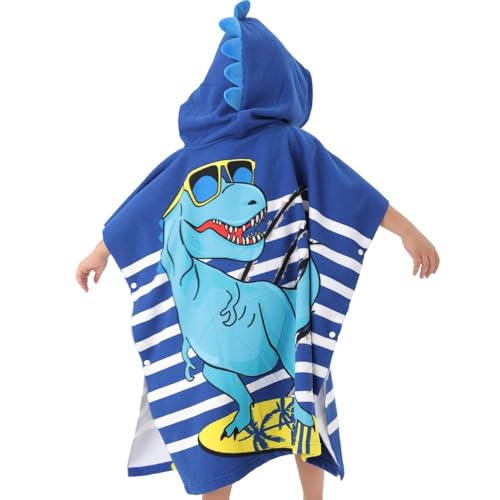 Famyo® Poncho Hooded Towel for Kids 1–7 Years | Quick Dry Kids Towel | Soft Lightweight Baby Wrap for Beach | 60 X 60Cm Toddler Pool Towel for Boys & Girls | Micro-Fiber Bath Towels | Cool Dino Blue - Image 4