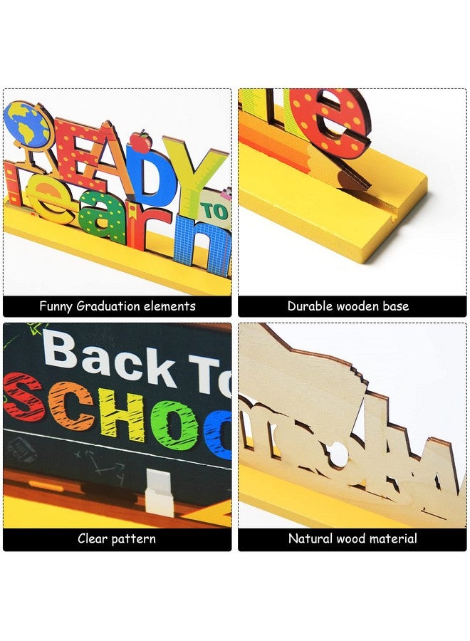 Tevxj 4 Pieces Back To School Party Decorations Wooden First Of School Centerpieces Ready To Learn Table Toppers For School Classroom Home Teacher Party Favor Supplies Photo Booth Props - Image 3