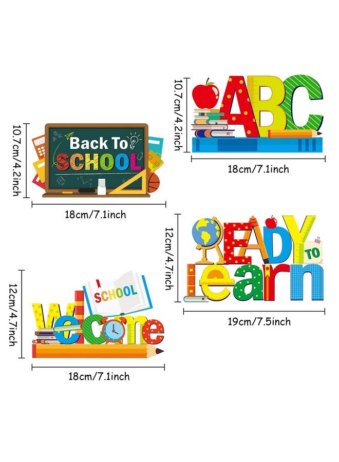 Tevxj 4 Pieces Back To School Party Decorations Wooden First Of School Centerpieces Ready To Learn Table Toppers For School Classroom Home Teacher Party Favor Supplies Photo Booth Props - Image 2