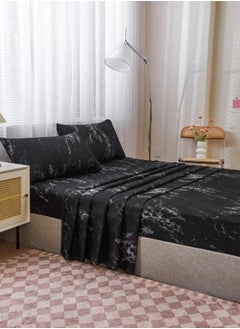LUNA Home 4 Pieces Bedsheet Set, Black Marble.  - Image 5