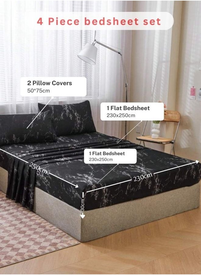 LUNA Home 4 Pieces Bedsheet Set, Black Marble.  - Image 2