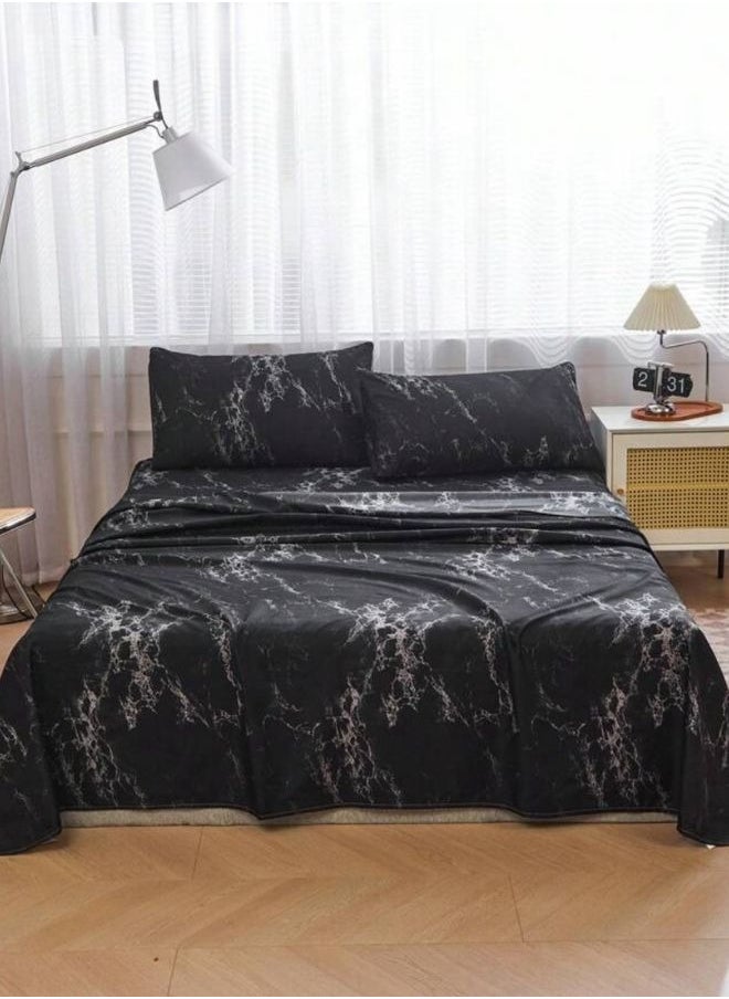 LUNA Home 4 Pieces Bedsheet Set, Black Marble.  - Image 1