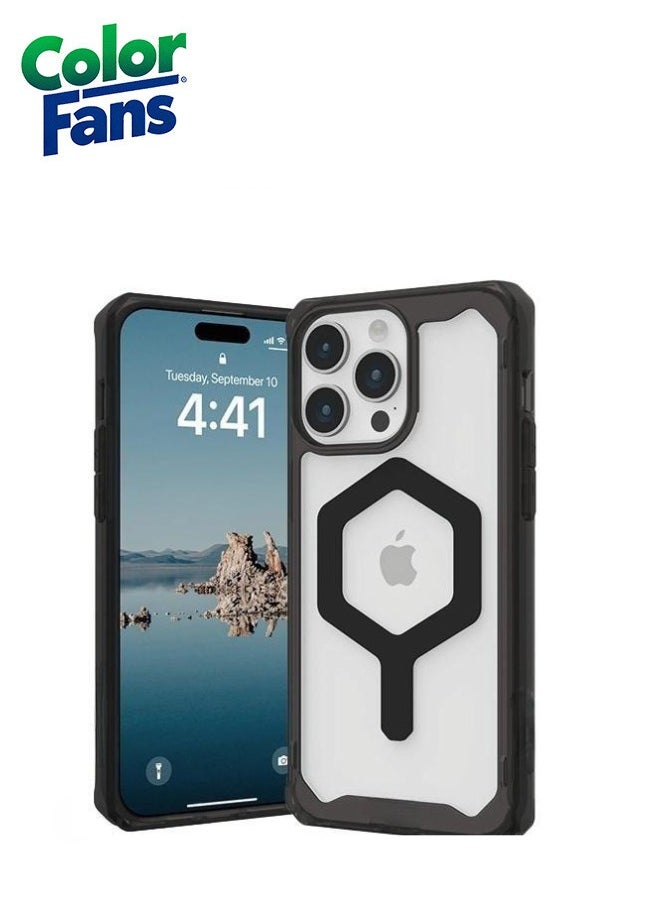 Color Fans - Case Compatible with iPhone 14 Pro Max Case Plyo Black/Black Built-in Magnet Compatible with Magnet Charging Rugged Anti-Yellowing Transparent Clear Protective Cover - Image 1