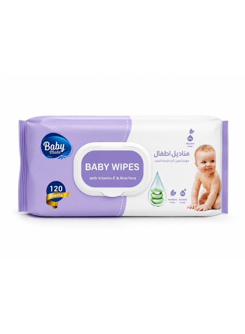 Baby Wipes, Sensitive with Aloe Vera & Vitamin E, 120 Wipes x 3 Packs (360 Wipes Total), Baby Wipes Jumbo Pack Save Pack - Image 2