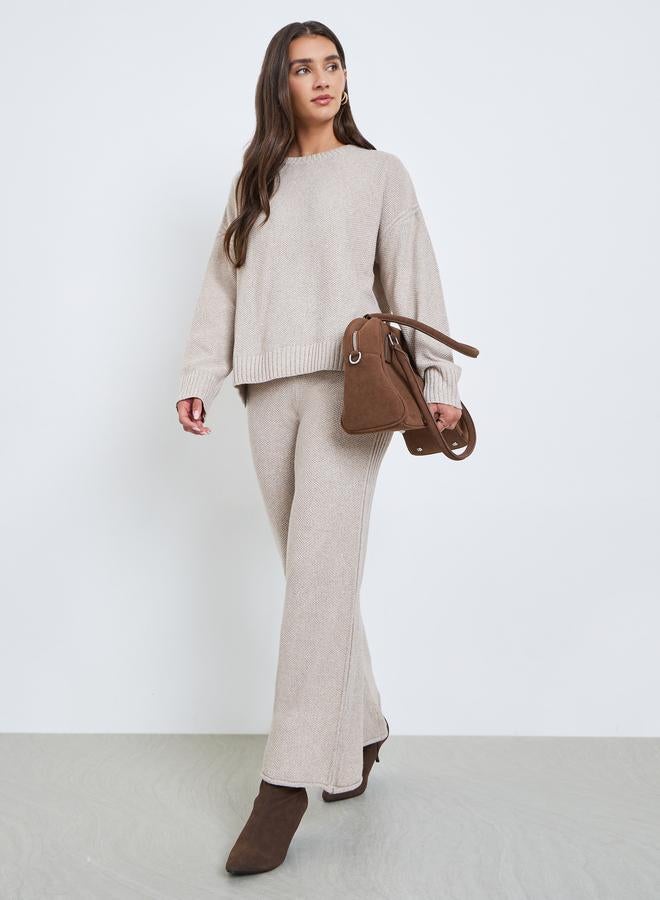 Styli Beige Wide Leg Flat Knit Pants - Image 1