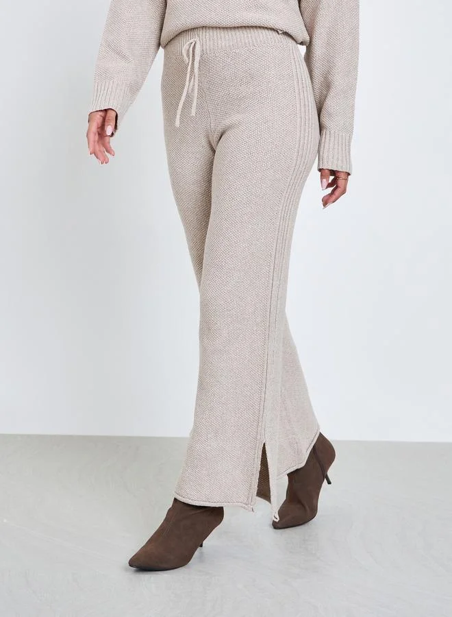 Styli Beige Wide Leg Flat Knit Pants