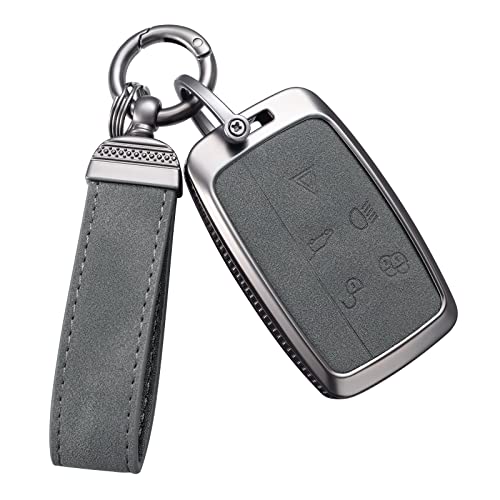 YO&YOYE for Land Rover Key Fob Cover with Keychain Leather Key Case Protector for Range Rover Evoque Sport Velar Land Rover Discovery Jaguar F-Pace F-Type XE XEL XF XFL XJ (Model1, Grey) - Image 1