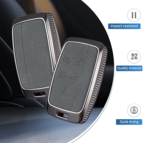 YO&YOYE for Land Rover Key Fob Cover with Keychain Leather Key Case Protector for Range Rover Evoque Sport Velar Land Rover Discovery Jaguar F-Pace F-Type XE XEL XF XFL XJ (Model1, Grey) - Image 3