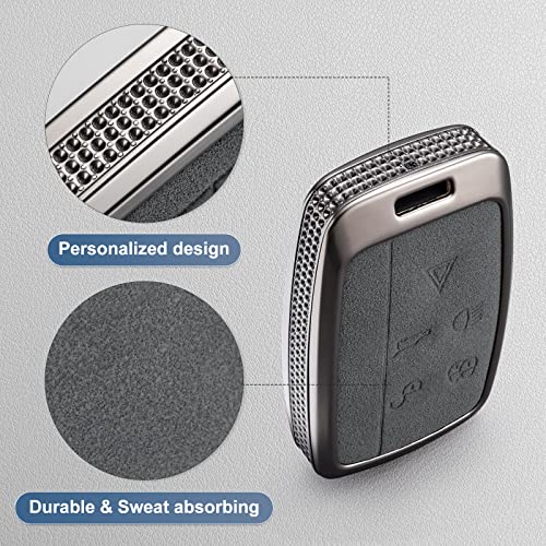 YO&YOYE for Land Rover Key Fob Cover with Keychain Leather Key Case Protector for Range Rover Evoque Sport Velar Land Rover Discovery Jaguar F-Pace F-Type XE XEL XF XFL XJ (Model1, Grey) - Image 4