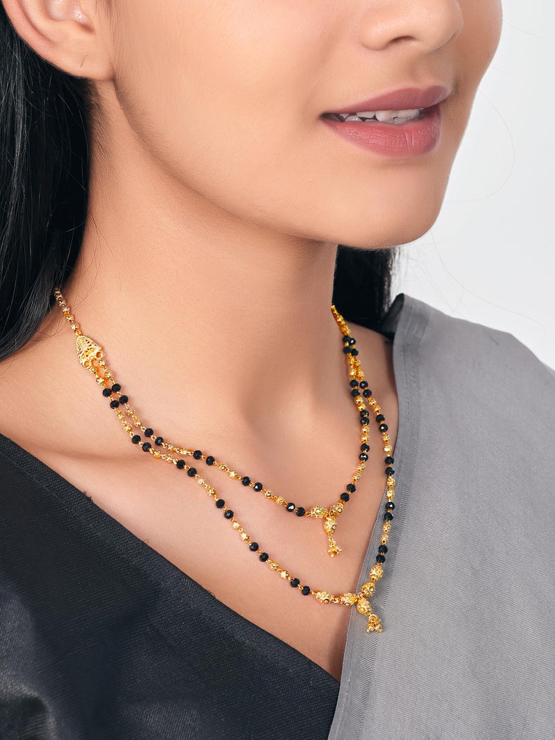 JHB Gold Plated Bead and Black Bead Layer Mangalsutra Multi-String Necklace for Women - Image 2
