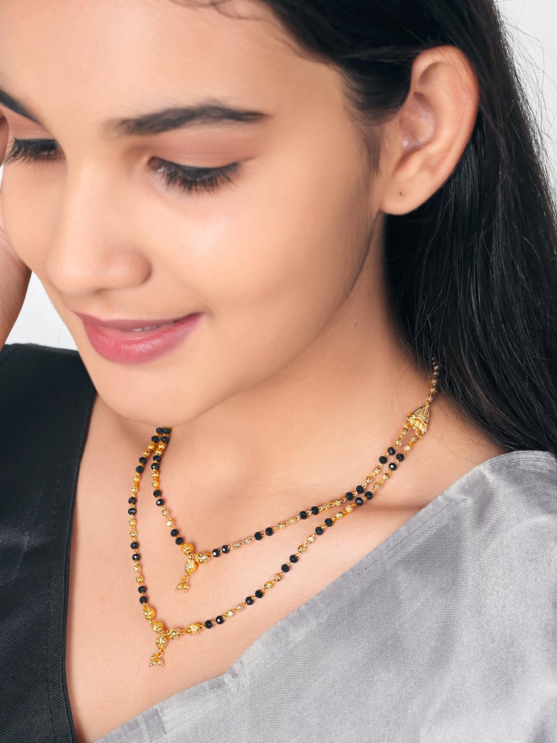 JHB Gold Plated Bead and Black Bead Layer Mangalsutra Multi-String Necklace for Women - Image 5