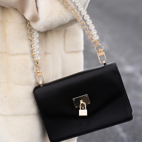 Lnngub Pearl Purse Chain,Gold Purse Chains for Handbags Pearl Bag Charm Bag Chain Charm Short Handle Replacement Charms Accessories for Handbag Messenger Bags Wallets,Gold - Image 4