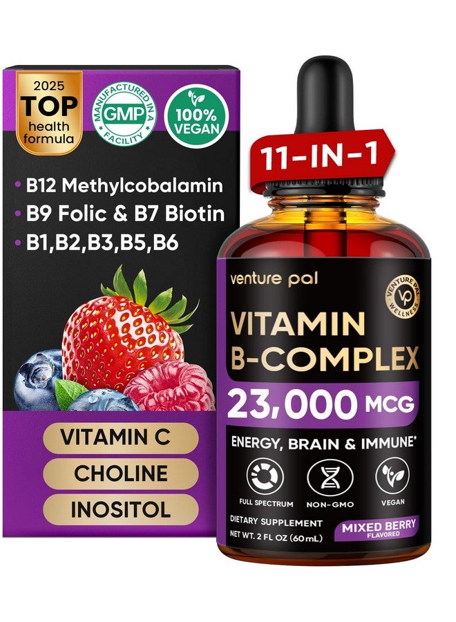 Venture Pal 11-in-1 Vitamin B Complex Liquid Drops, B12 Methylcobalamin | B9 Folic | B1,B2,B3,B5,B6,B7 - Vitamin C, Choline, Inositol, Immune & Energy Metabolism, Brain & Heart Support - Image 1