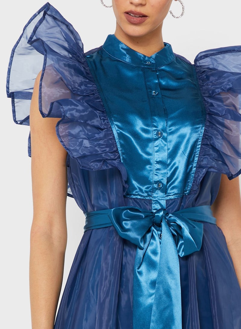 the no name style Ruffled Satin Midi Dress - Image 3