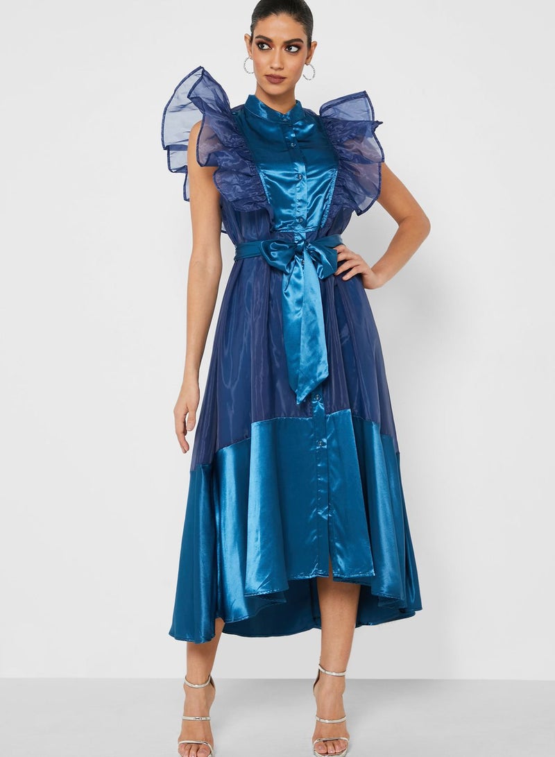the no name style Ruffled Satin Midi Dress - Image 1