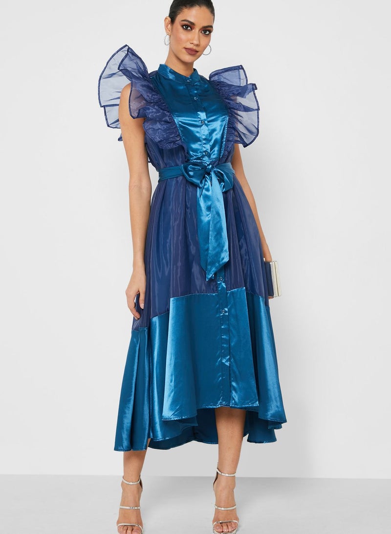 the no name style Ruffled Satin Midi Dress - Image 4