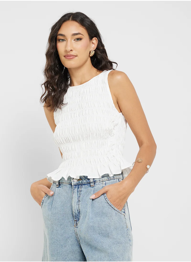 Ginger Shirred Top With Frill Hem