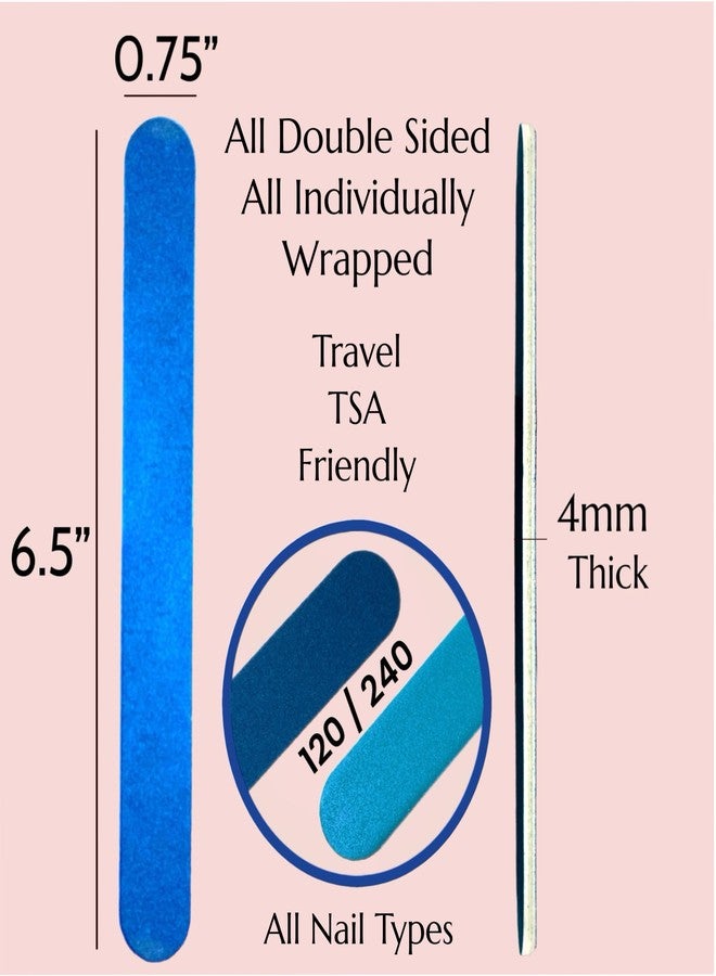 ALAZCO 12pc ALAZCO Premium Blue Nail Files Coarse 120/240 Fine Professionals & DIY Washable Reuseable All Nails Natural Acrylic Gel Press-On Travel TSA Friendly - Image 2