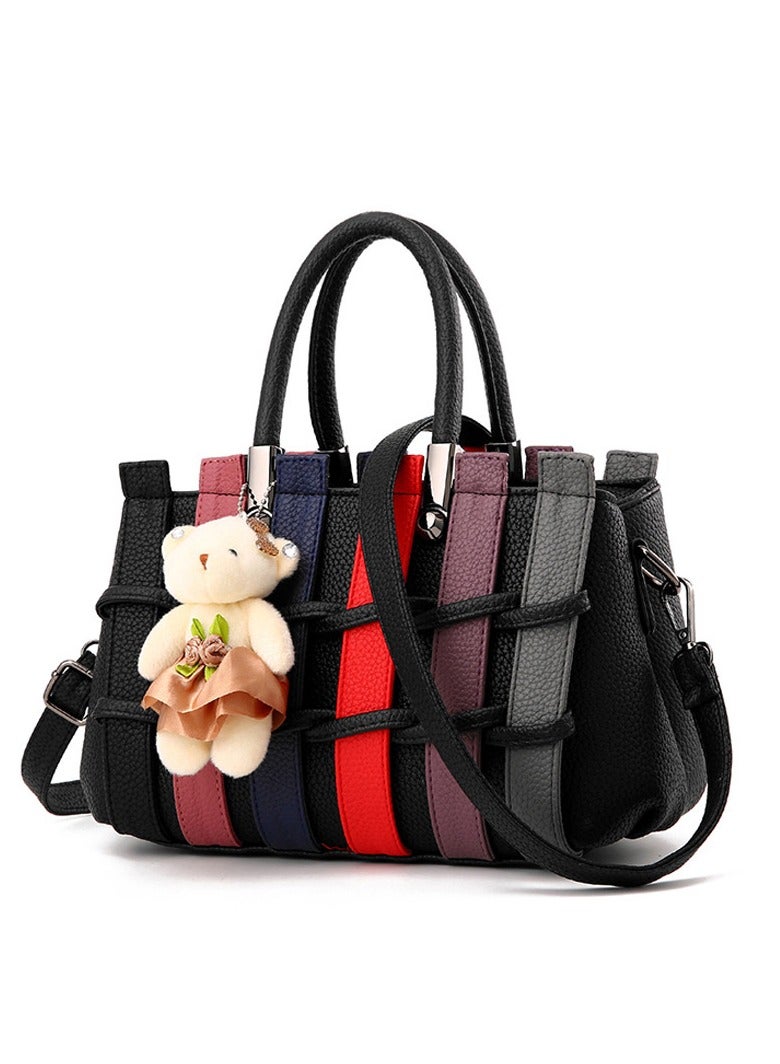 Women's Versatile Contrast Color Crossbody Bag, Ladies Large Capacity Shoulder Bag Handbag Tote Clutch Bag, Europe and The United States Fashion Women's Bags Large Capacity Handbags with A Small Bear Pendant, Send Mom Sister Female Friends - Image 1