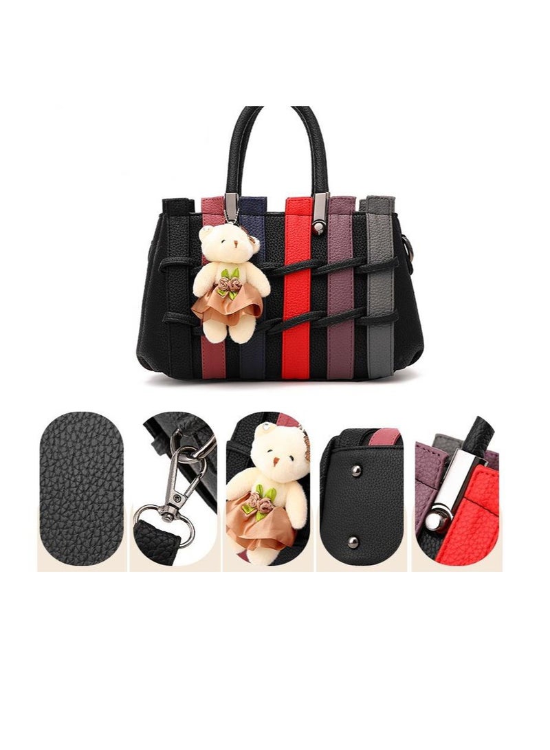 Women's Versatile Contrast Color Crossbody Bag, Ladies Large Capacity Shoulder Bag Handbag Tote Clutch Bag, Europe and The United States Fashion Women's Bags Large Capacity Handbags with A Small Bear Pendant, Send Mom Sister Female Friends - Image 2