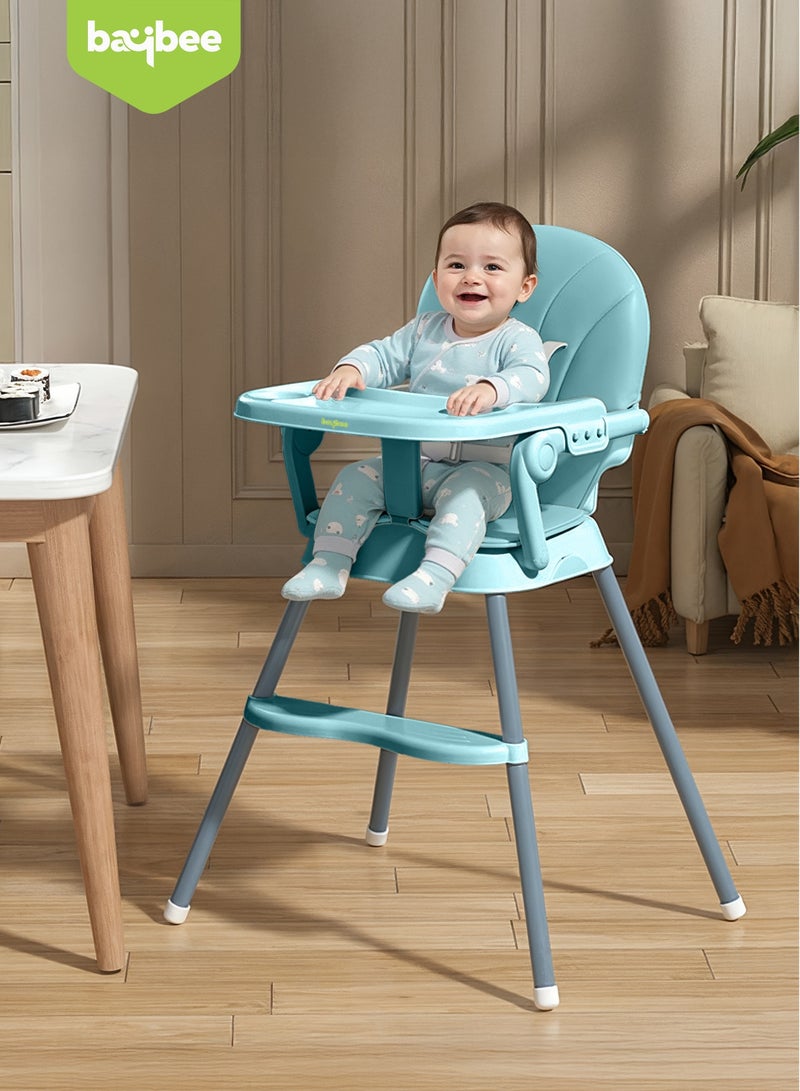 بيبي كرسي طعام للأطفال 3 في 1 قابل للتحويل، كرسي طعام للأطفال مع ارتفاعين قابلين للتعديل، مسند للقدمين، صينية طعام، حزام أمان ثلاثي النقاط، كرسي طعام للأطفال من عمر 6 أشهر إلى 3 سنوات، لون أزرق - Image 2