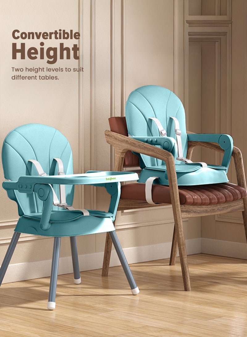 بيبي كرسي طعام للأطفال 3 في 1 قابل للتحويل، كرسي طعام للأطفال مع ارتفاعين قابلين للتعديل، مسند للقدمين، صينية طعام، حزام أمان ثلاثي النقاط، كرسي طعام للأطفال من عمر 6 أشهر إلى 3 سنوات، لون أزرق - Image 3