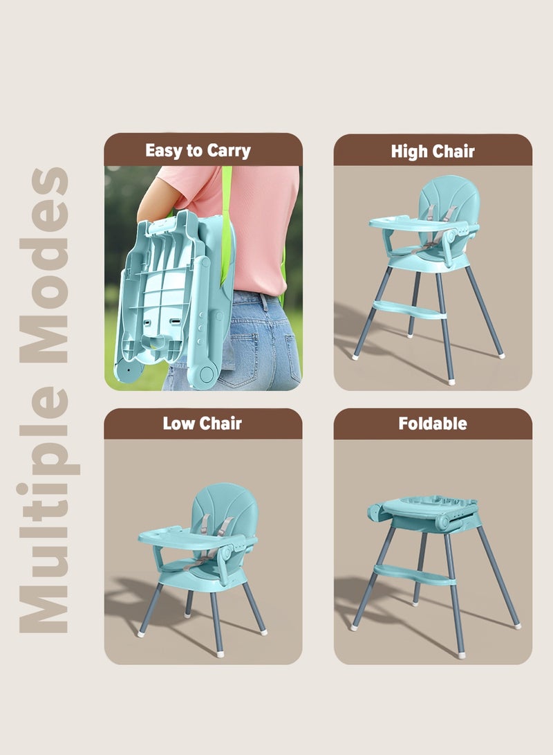 بيبي كرسي طعام للأطفال 3 في 1 قابل للتحويل، كرسي طعام للأطفال مع ارتفاعين قابلين للتعديل، مسند للقدمين، صينية طعام، حزام أمان ثلاثي النقاط، كرسي طعام للأطفال من عمر 6 أشهر إلى 3 سنوات، لون أزرق - Image 4