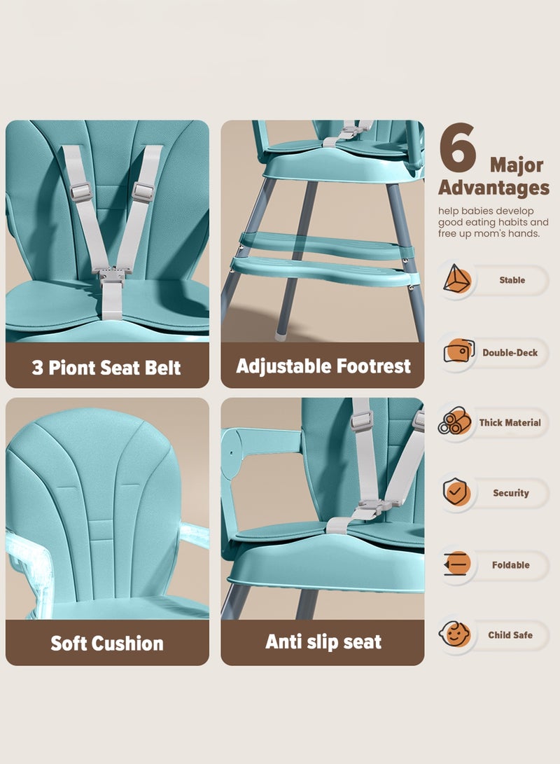 بيبي كرسي طعام للأطفال 3 في 1 قابل للتحويل، كرسي طعام للأطفال مع ارتفاعين قابلين للتعديل، مسند للقدمين، صينية طعام، حزام أمان ثلاثي النقاط، كرسي طعام للأطفال من عمر 6 أشهر إلى 3 سنوات، لون أزرق - Image 5