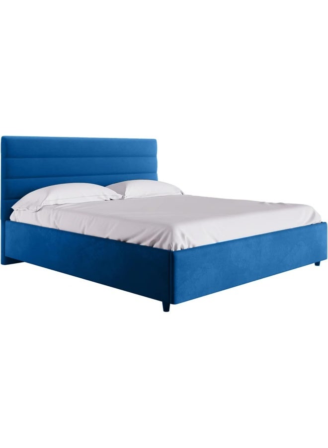 R2R FURNITURE Rosenity Comfort Upholstered Bed - Pillow Top Pocket Spring Mattress (With Memory Foam) By R2R Queen Size (160Cm X 200Cm) (Blue) - Image 1